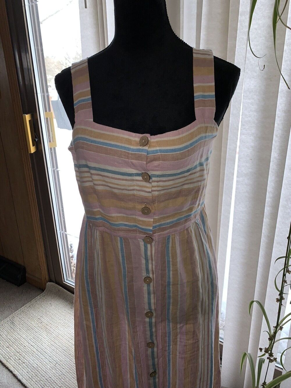 Linen Striped Sleeveless Dress Small sundress jumper summer